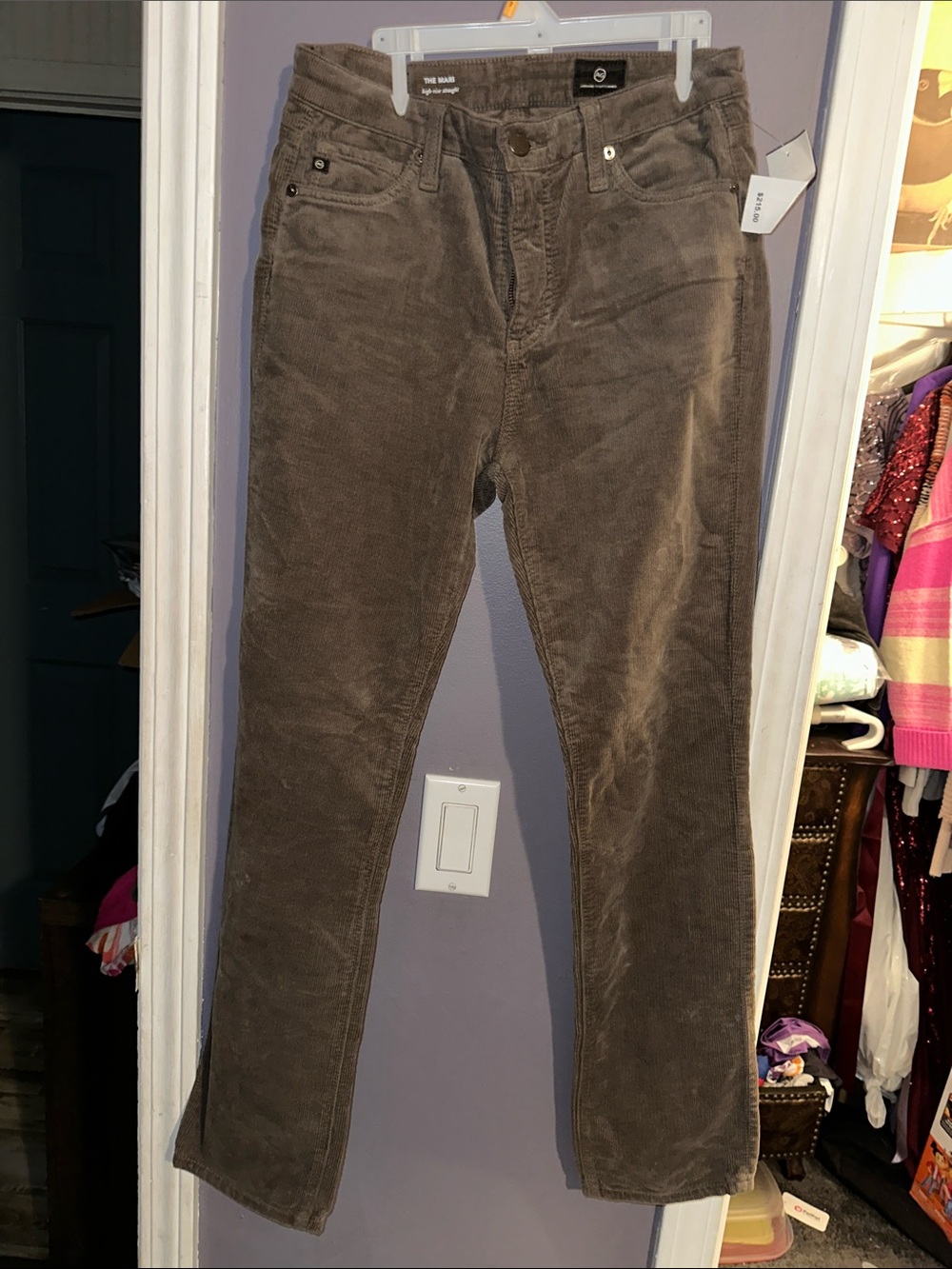 Ag Adriano Goldschmied Women's Straight-Leg Corduroy Jeans in Brown